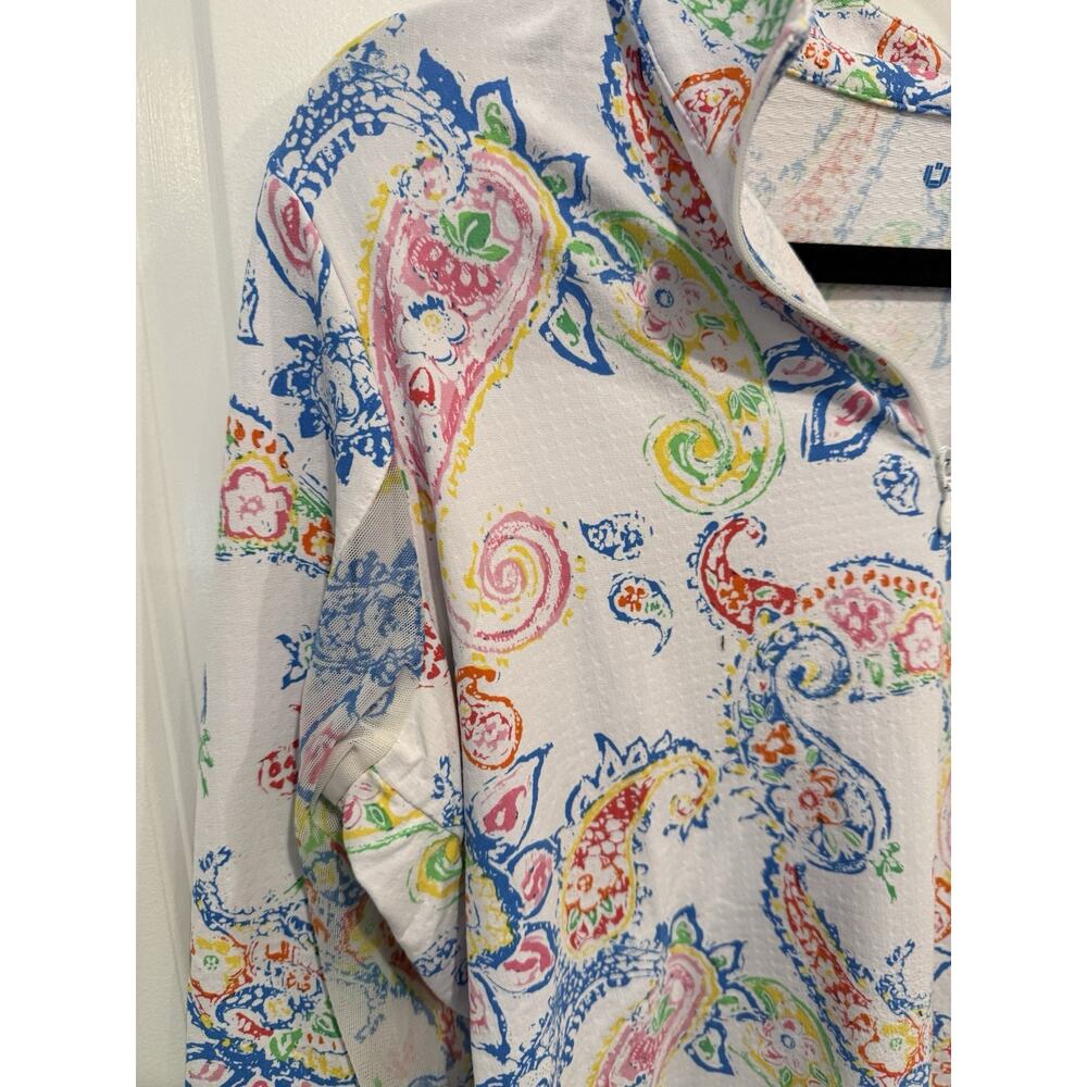 IBKUL Womens Top Sz Large 1/4 Zip Mock Neck Print Golf- Pickle Ball- Paisley - Picture 4 of 7